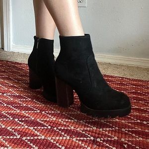 Dollskill Black Suede Block Heel Booties